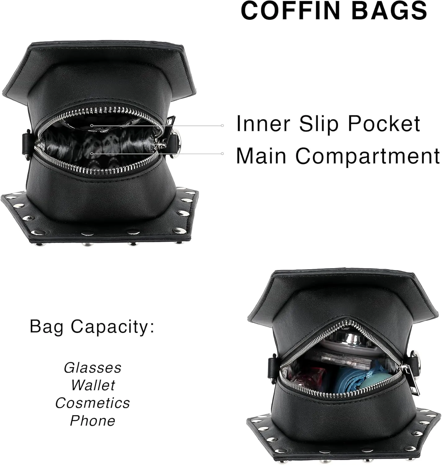 Scarleton Studded Skull Bag for Women, Vegan Leather Punk Rock Rivet Bag, Shoulder Bag H1417