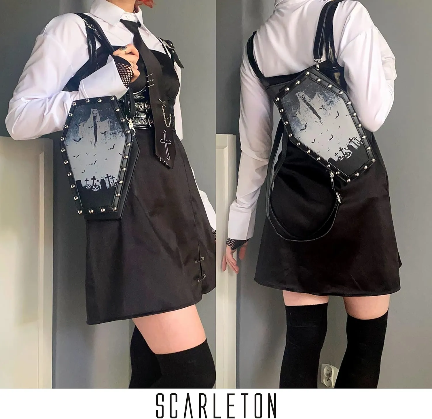 Scarleton Studded Skull Bag for Women, Vegan Leather Punk Rock Rivet Bag, Shoulder Bag H1417