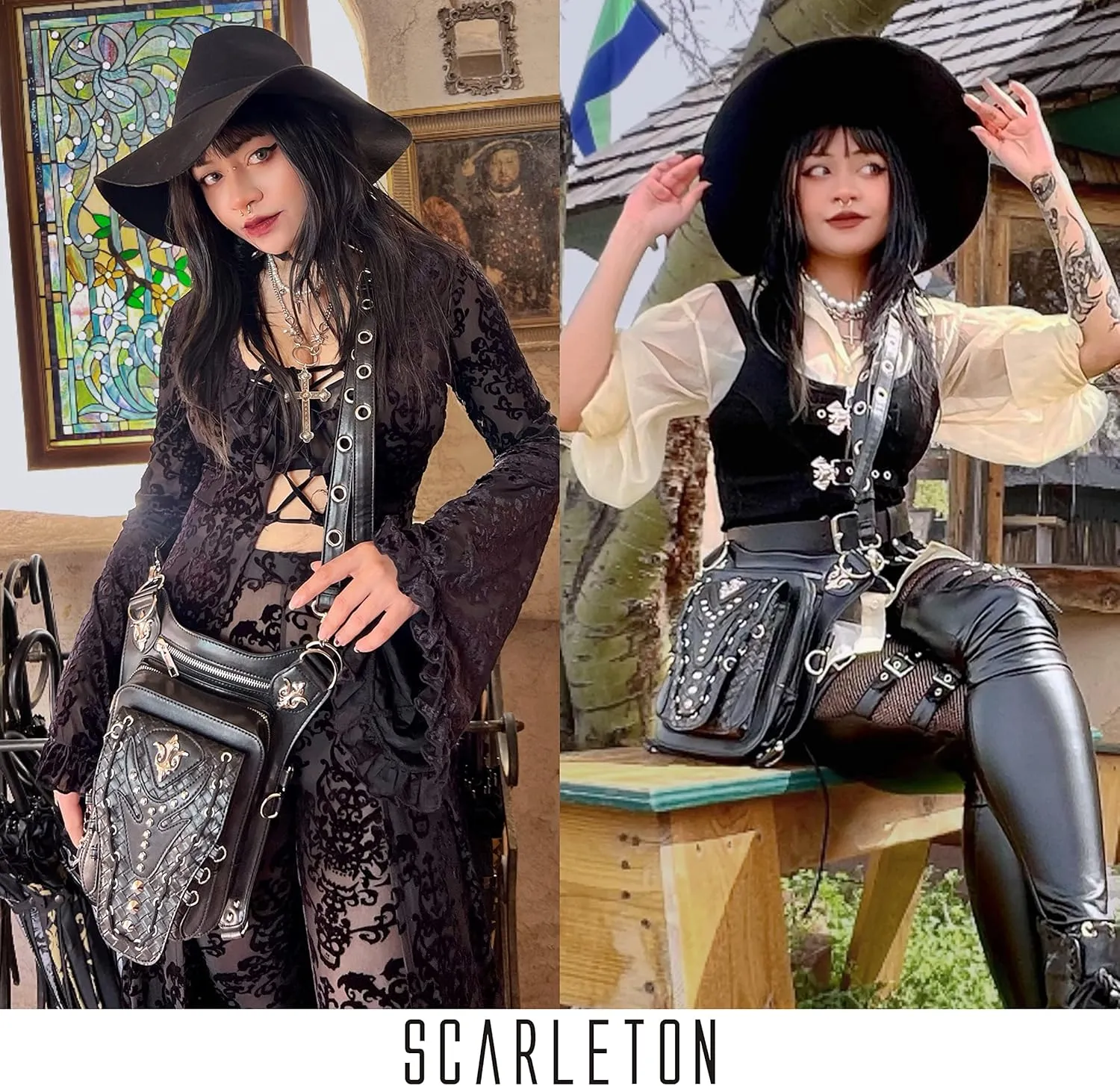 Scarleton Studded Skull Bag for Women, Vegan Leather Punk Rock Rivet Bag, Shoulder Bag H1417