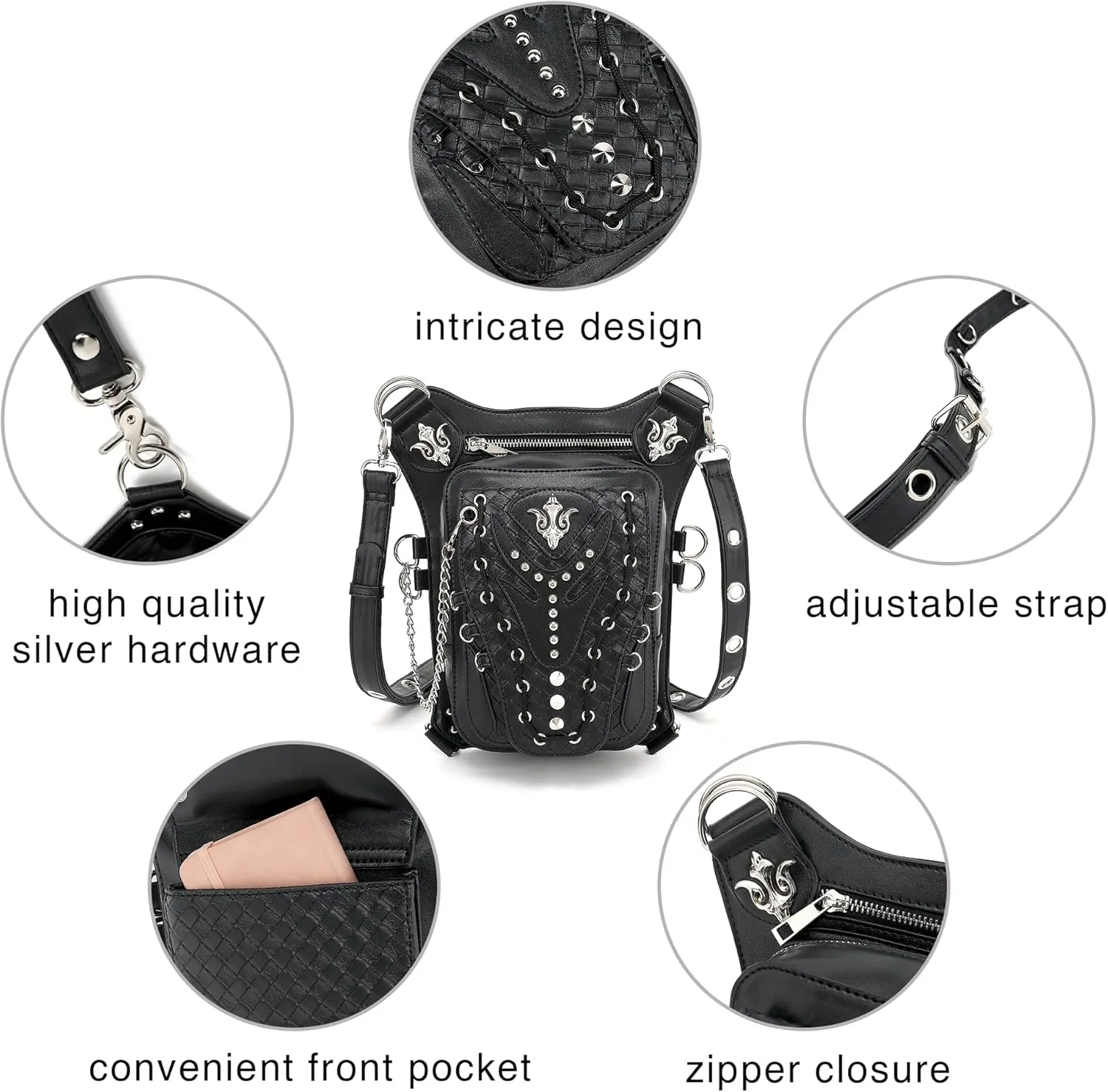 Scarleton Studded Skull Bag for Women, Vegan Leather Punk Rock Rivet Bag, Shoulder Bag H1417