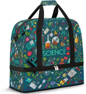 Science Chemistry Travel Duffel Bag for Women Men, Sports Gym Bag with Shoes Compartment Educational Theme Foldable Overnight Bag Weekender Tote Workout Carry On Luggage Bag