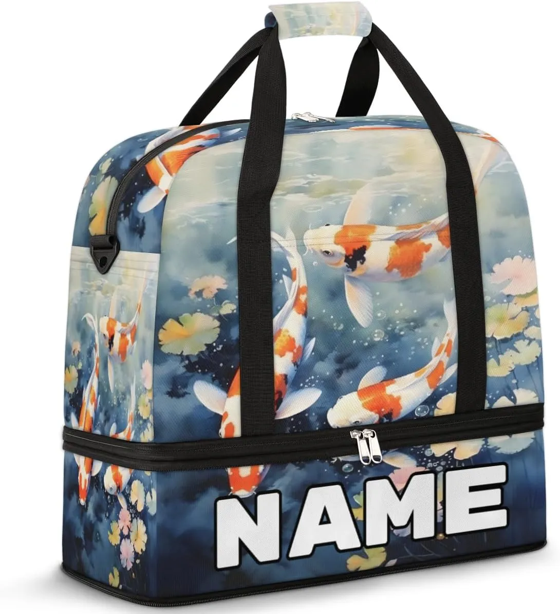 Sea Animal Fish Custom Foldable Duffle Bag with Shoes Compartment Personalized Large Capacity Waterproof Travel Weekender Bag Overnight Bag for Sports Gym