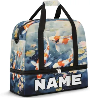 Sea Animal Fish Custom Foldable Duffle Bag with Shoes Compartment Personalized Large Capacity Waterproof Travel Weekender Bag Overnight Bag for Sports Gym