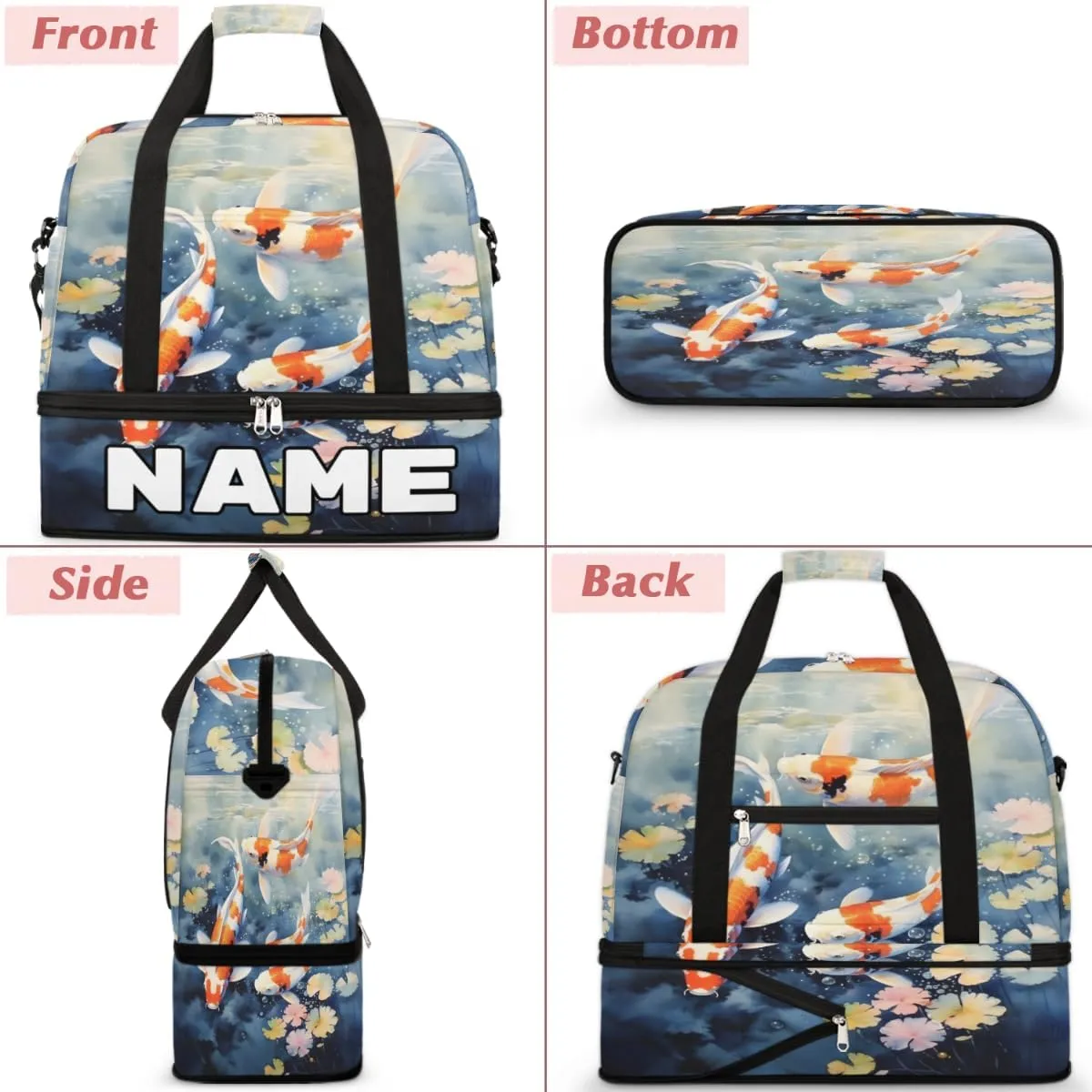Sea Animal Fish Custom Foldable Duffle Bag with Shoes Compartment Personalized Large Capacity Waterproof Travel Weekender Bag Overnight Bag for Sports Gym