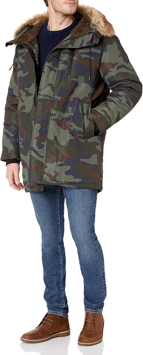 Sean John Men's Oversized Sherpa Lined Parka with Removable Faux-Fur Trim Hood