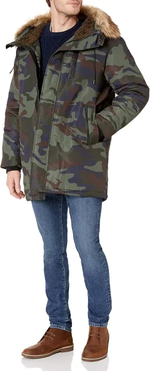 Sean John Men's Oversized Sherpa Lined Parka with Removable Faux-Fur Trim Hood
