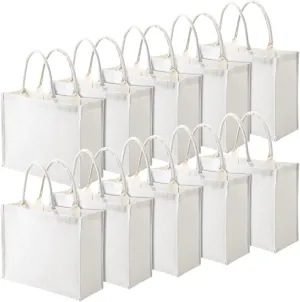 Shappy 10 Pack Burlap Tote Bag Set, Reusable Blank Jute Burlap Grocery Bag with Handle for Bridesmaid Gift Shopping DIY