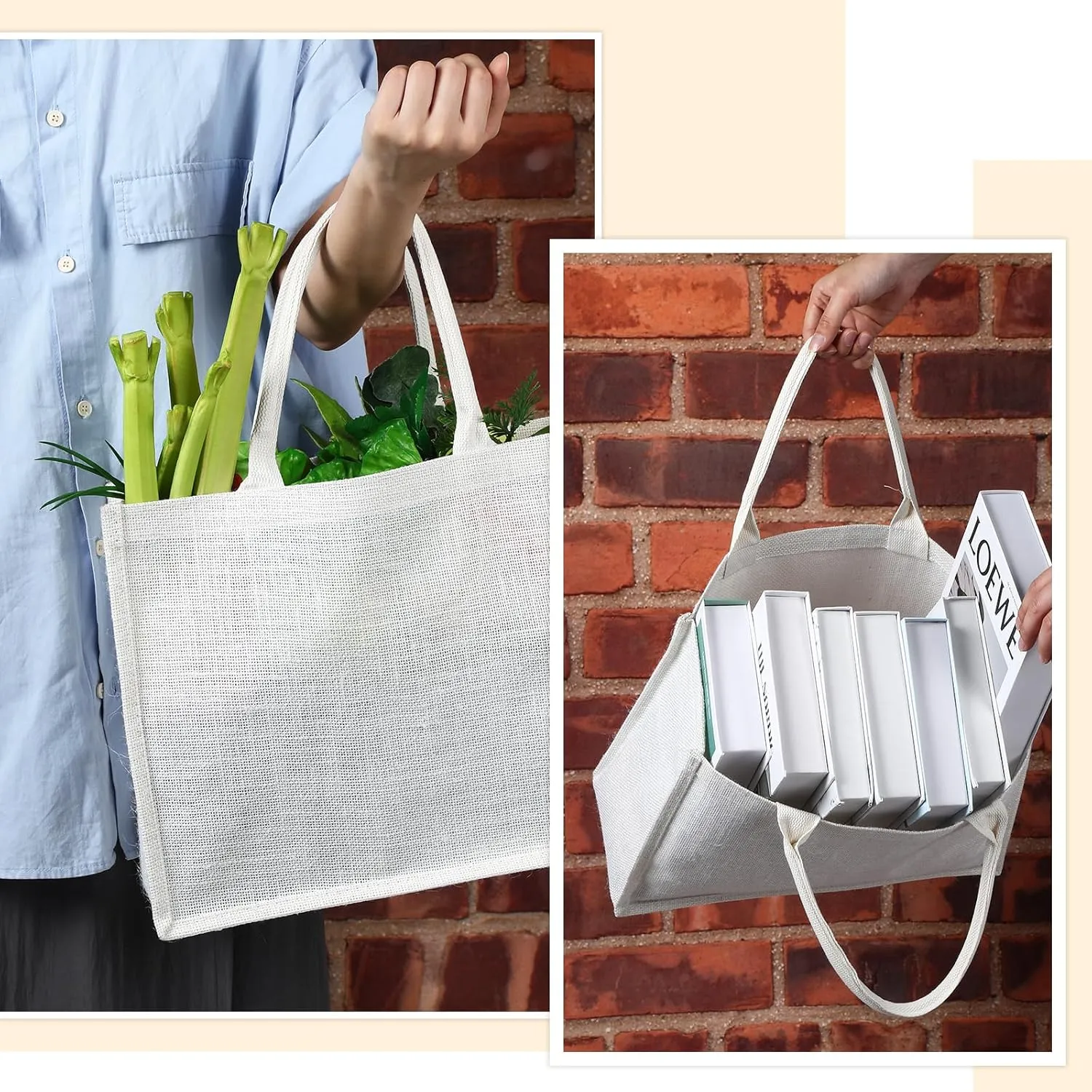 Shappy 10 Pack Burlap Tote Bag Set, Reusable Blank Jute Burlap Grocery Bag with Handle for Bridesmaid Gift Shopping DIY