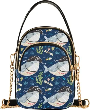 Shark Seaweed Scroll Navy Multi Pockets Crossbody Bags for Women Zip Cell Phone Purse Wallet Bag with Detachable Shoulder Strap Wallet Purses for Women Girls Trendy Gift Traveling Working Shopping