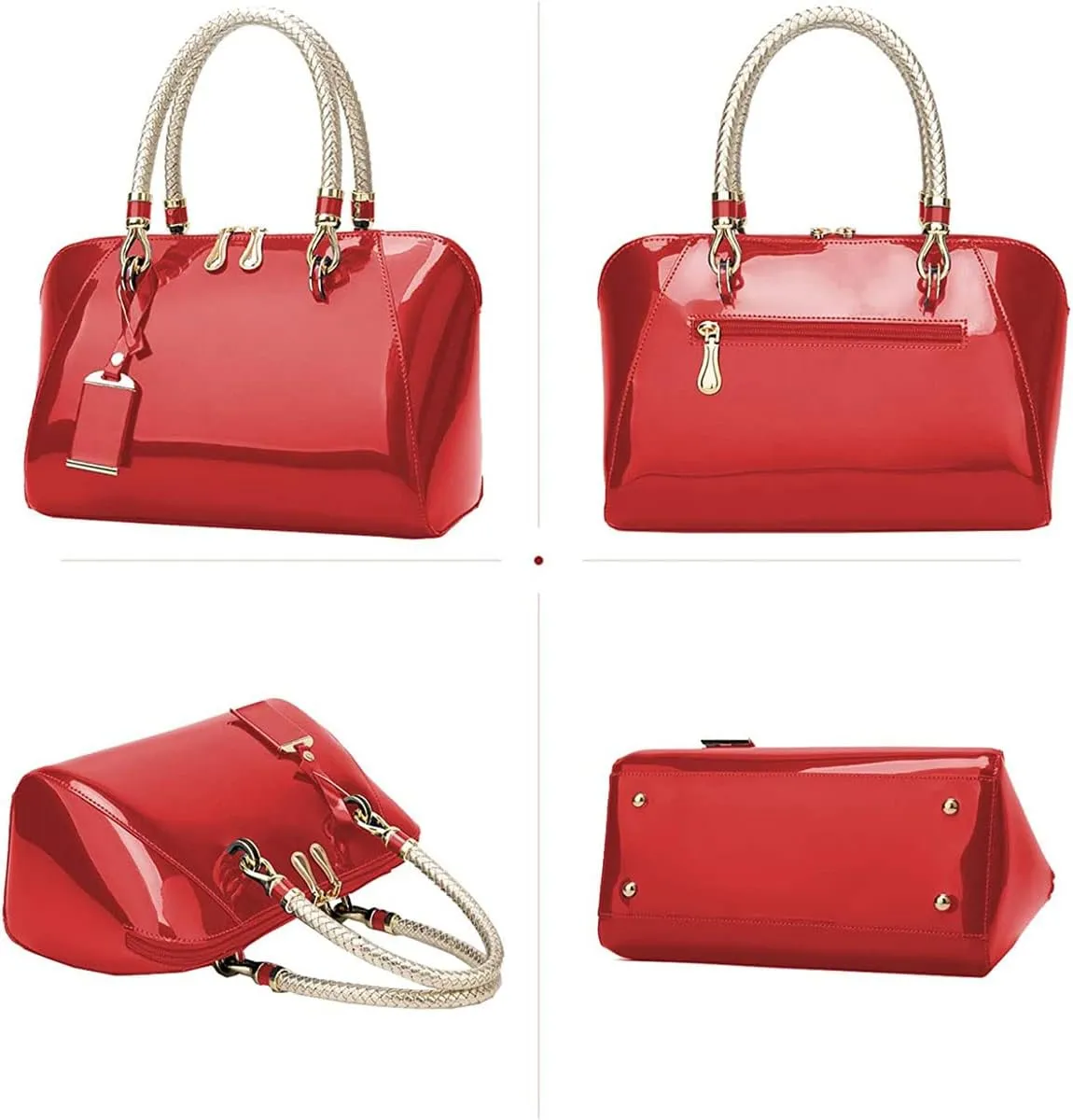 Shiny Patent Women Faux Leather Handbags Crossbody Bag Top Handle Purse Satchel Bag Shoulder Bag