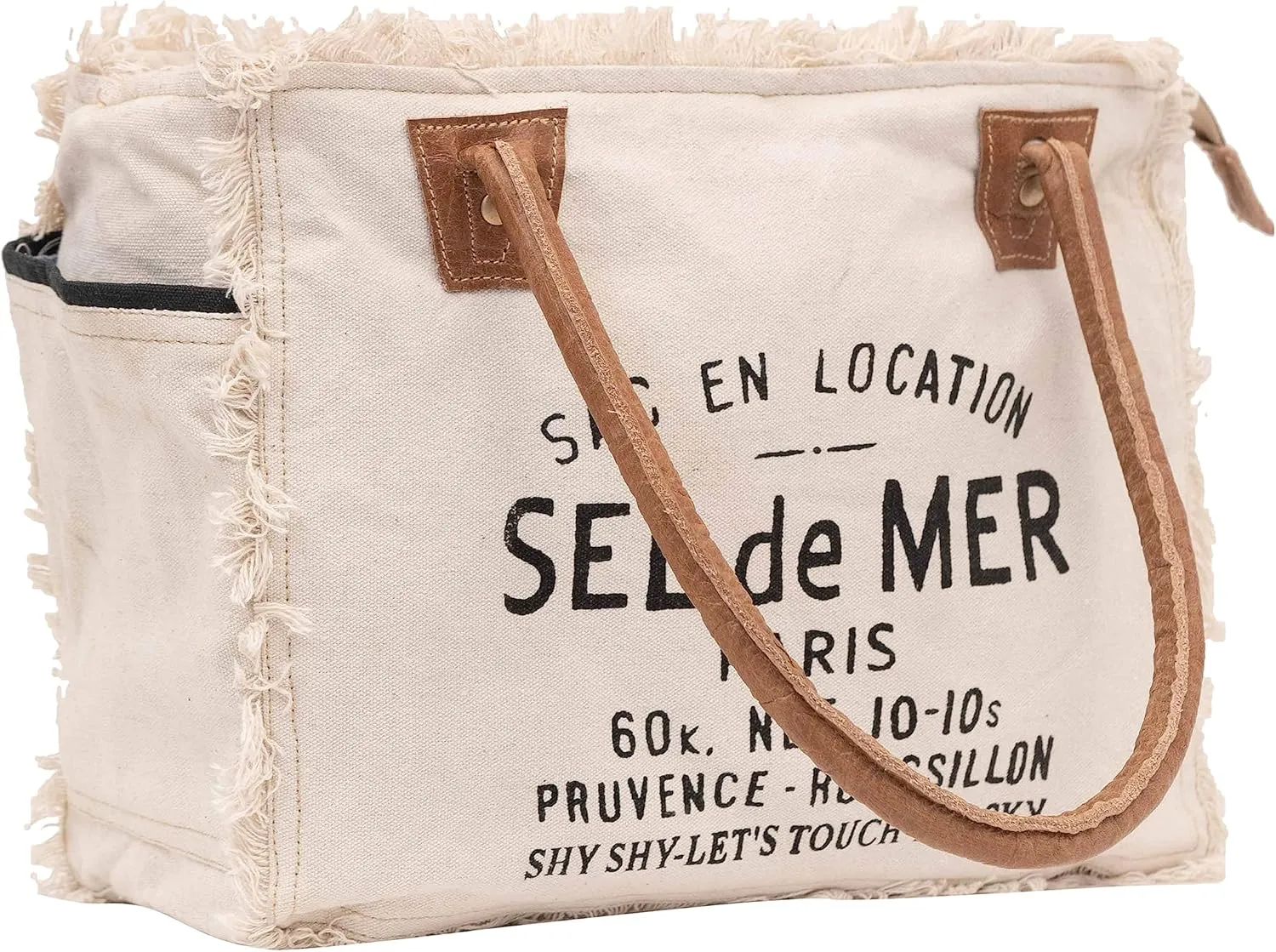 Shy Shy Bags Sel De Mer Canvas & Cowhide Tote Bag - Upcycled Radiant Leather Hand Bag