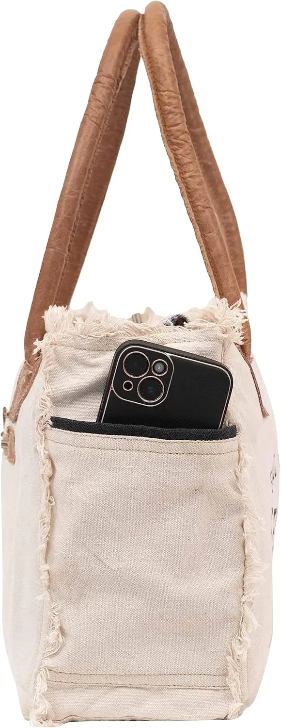 Shy Shy Bags Sel De Mer Canvas & Cowhide Tote Bag - Upcycled Radiant Leather Hand Bag