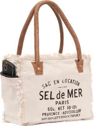 Shy Shy Bags Sel De Mer Canvas & Cowhide Tote Bag - Upcycled Radiant Leather Hand Bag