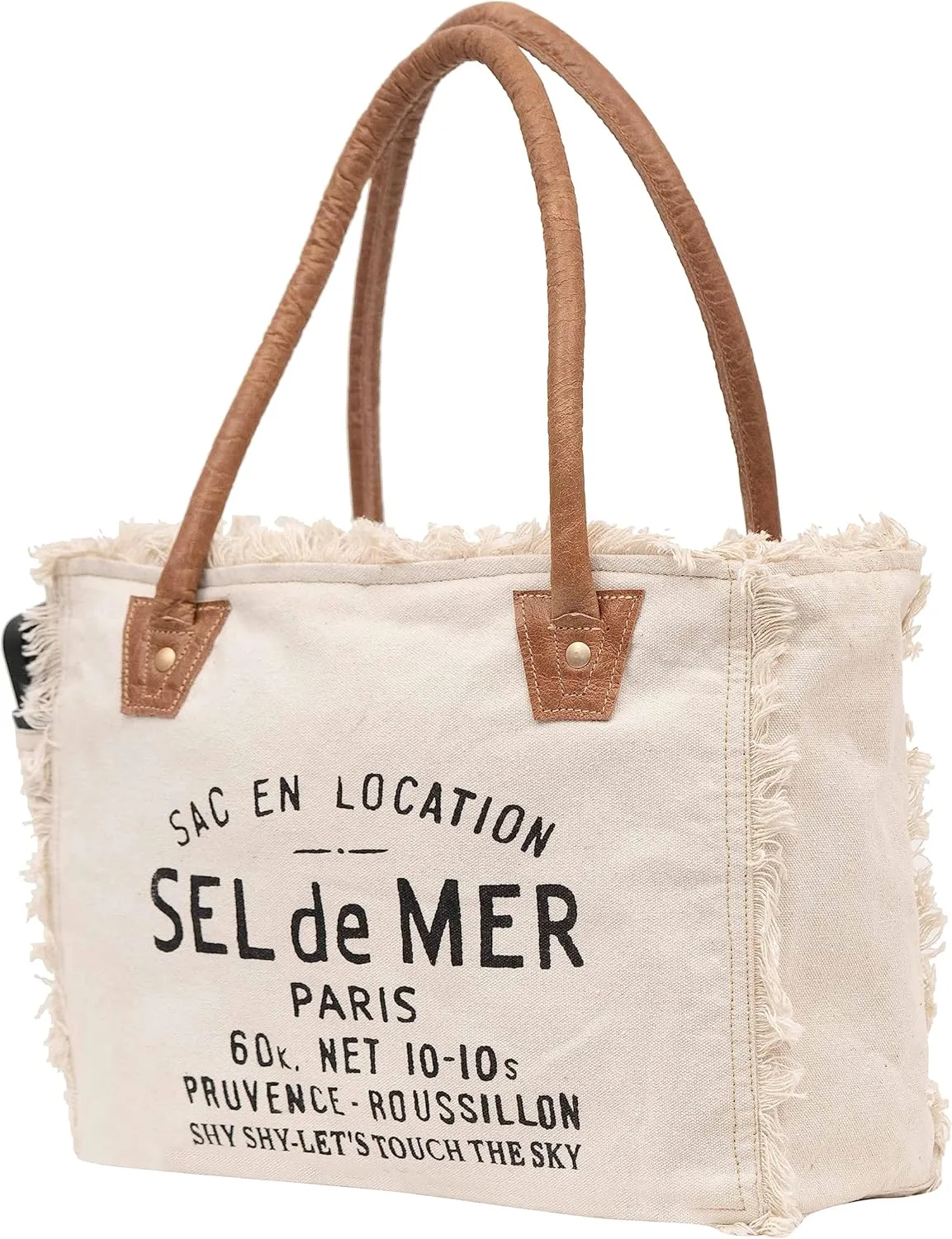 Shy Shy Bags Sel De Mer Canvas & Cowhide Tote Bag - Upcycled Radiant Leather Hand Bag