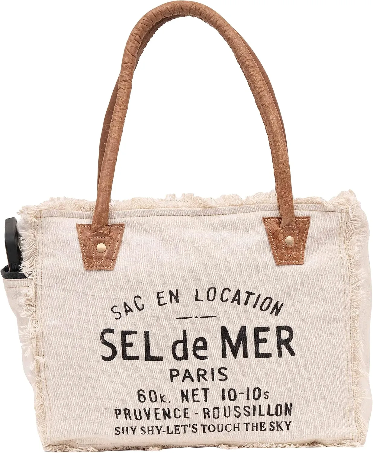 Shy Shy Bags Sel De Mer Canvas & Cowhide Tote Bag - Upcycled Radiant Leather Hand Bag