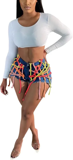SIAEAMRG Jean Shorts for Women Juniors, Summer High Waisted Stretchy Frayed Raw Hem Tassels Denim Shorts