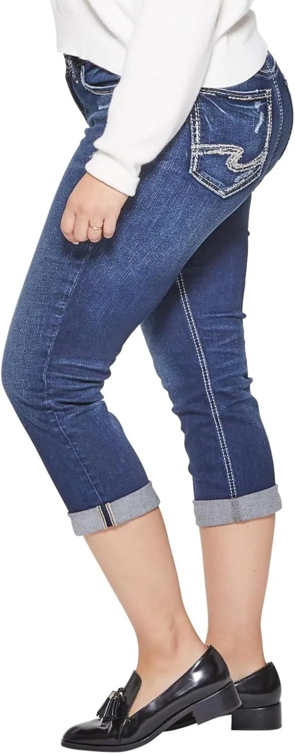 Silver Jeans Co. Women's Plus Size Suki Mid Rise Curvy Fit Capri Jeans