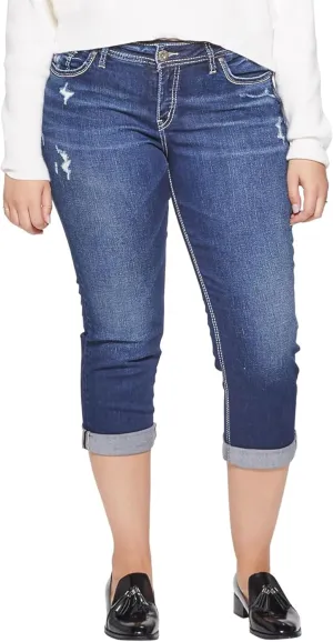 Silver Jeans Co. Women's Plus Size Suki Mid Rise Curvy Fit Capri Jeans
