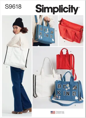 Simplicity Tote Bag Sewing Pattern Kit, Code S9618, One Size, Multicolor