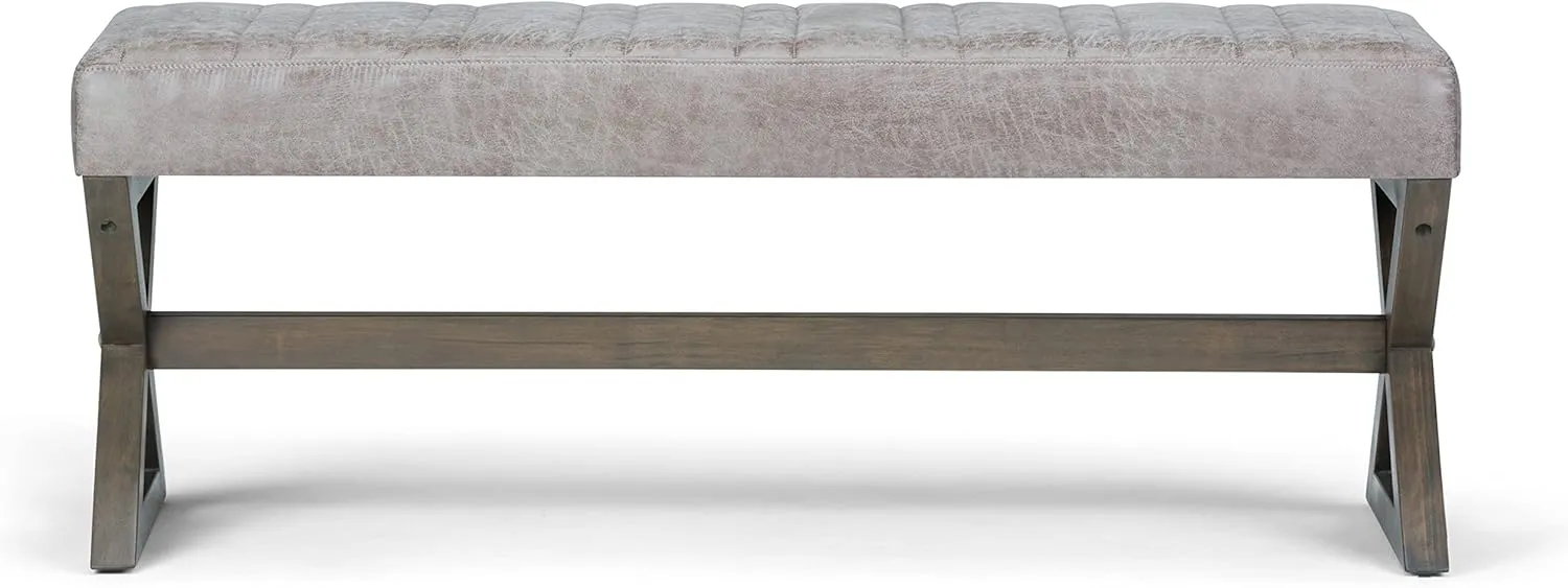 SIMPLIHOME Salinger 48 inch Wide Contemporary Rectangle Ottoman Bench in Distressed Grey Taupe Vegan Faux Leather, Assembled for the Living Room and Bedroom