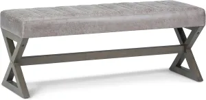 SIMPLIHOME Salinger 48 inch Wide Contemporary Rectangle Ottoman Bench in Distressed Grey Taupe Vegan Faux Leather, Assembled for the Living Room and Bedroom