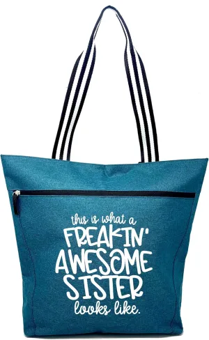 Sister Gifts - Gift for Sisters from Sister and Brother-Zippered Canvas Tote Bag with Pockets- Gift for Birthdays, Christmas