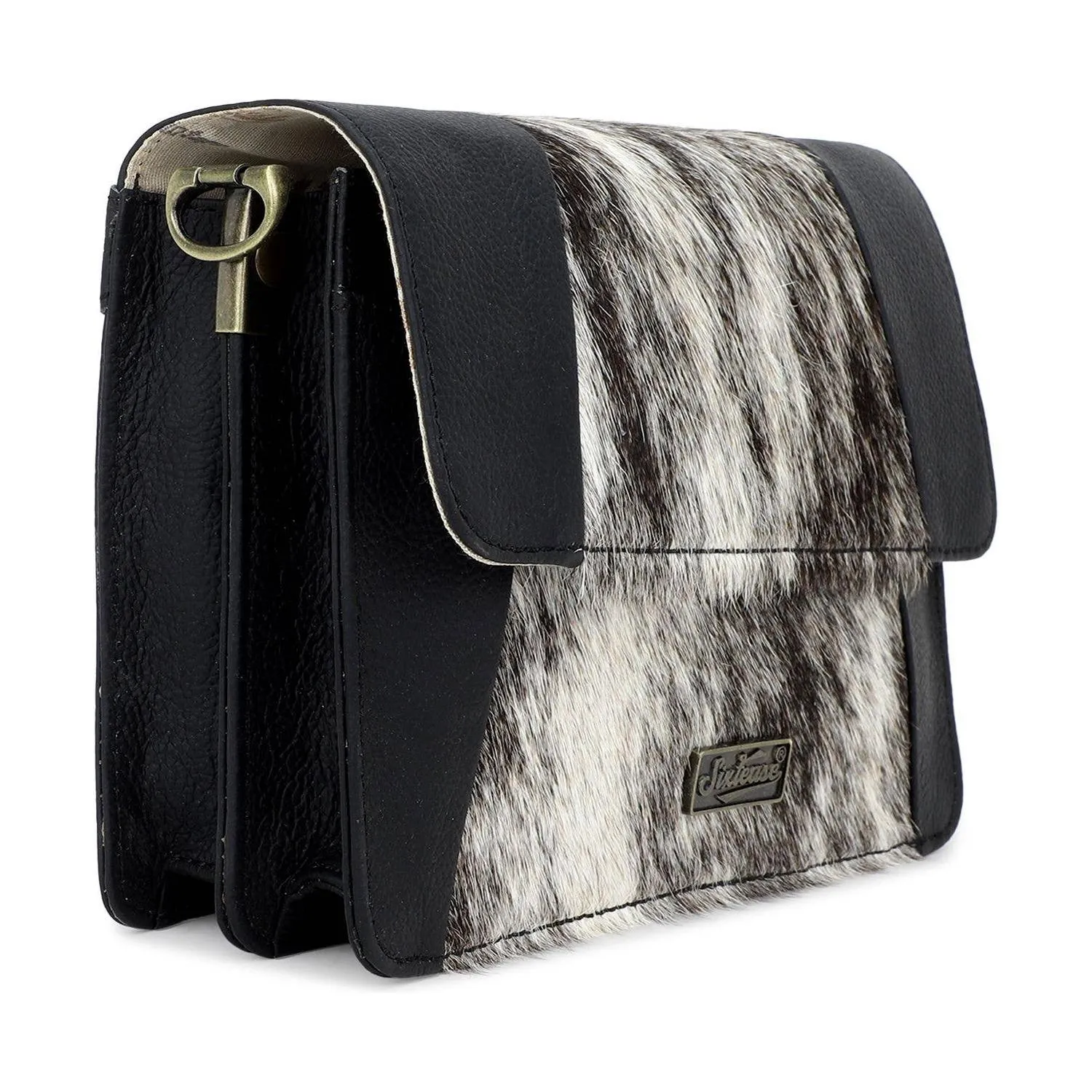 Sixtease Bags - Leather and Cowhide Women's Crossbody Bag - Black White