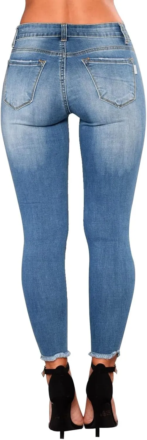 Skinny Jeans for Women Stretchy High Waisted Ripped Jeans Tummy Control Distressed Denim Leggings with Pockets