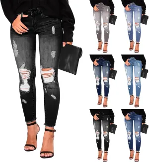 Skinny Jeans for Women Stretchy High Waisted Ripped Jeans Tummy Control Distressed Denim Leggings with Pockets