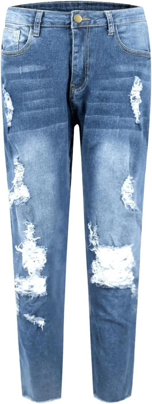 Skinny Jeans for Women Stretchy High Waisted Ripped Jeans Tummy Control Distressed Denim Leggings with Pockets