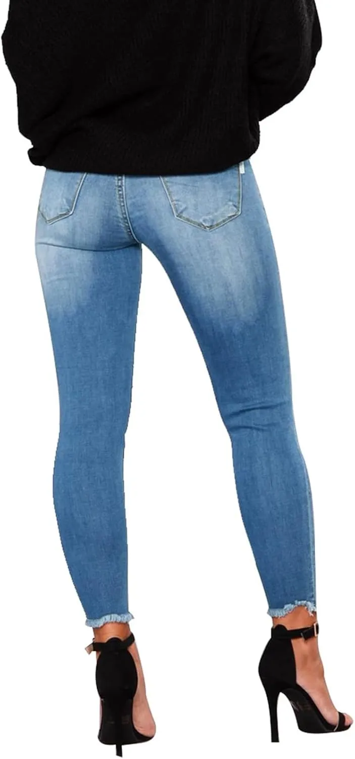 Skinny Jeans for Women Stretchy High Waisted Ripped Jeans Tummy Control Distressed Denim Leggings with Pockets