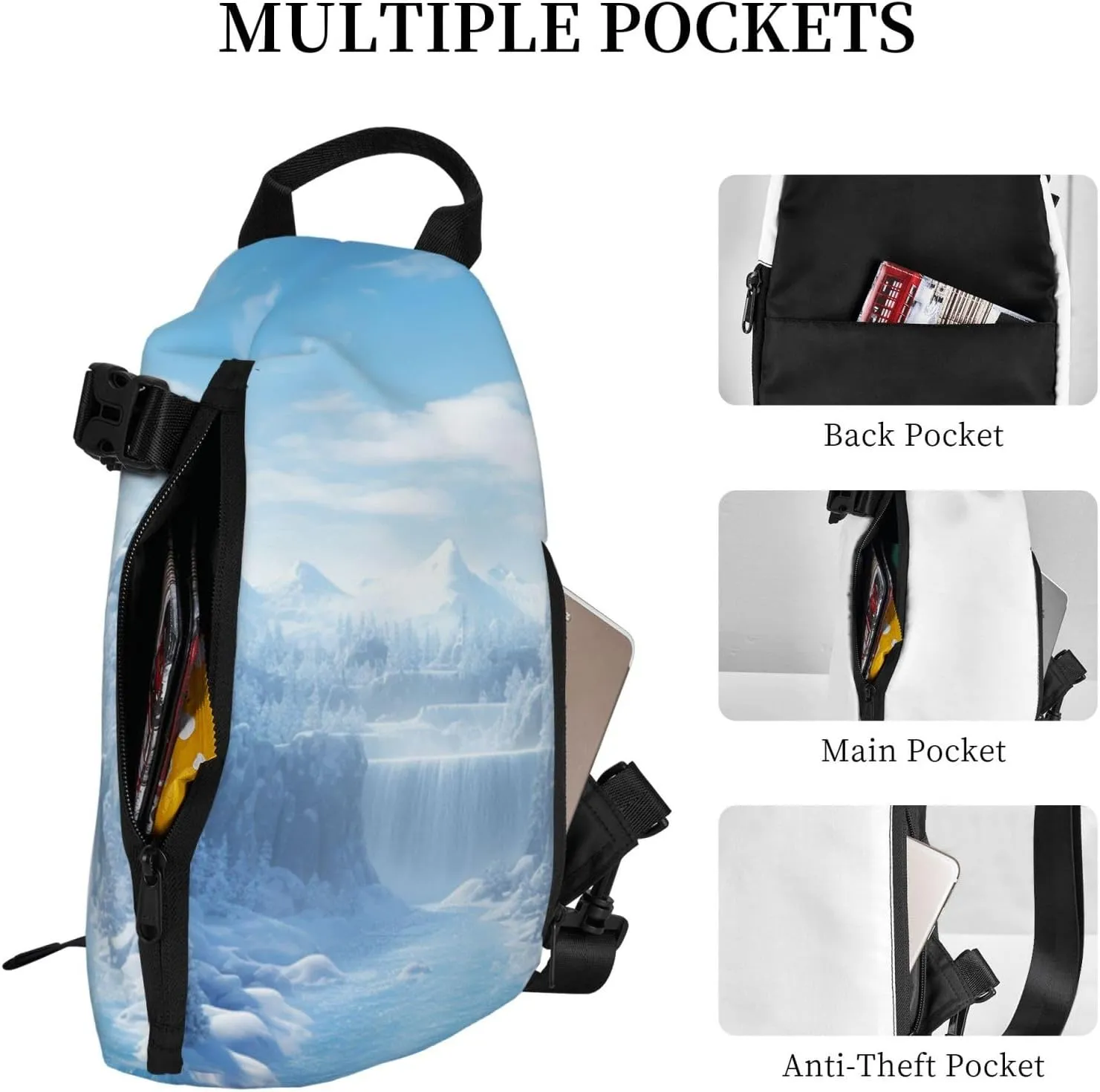 Sling Bag Crossbody Backpack for Men Women Snow Ice World Chest Bag Crossbody Bag for Travel Sport Running