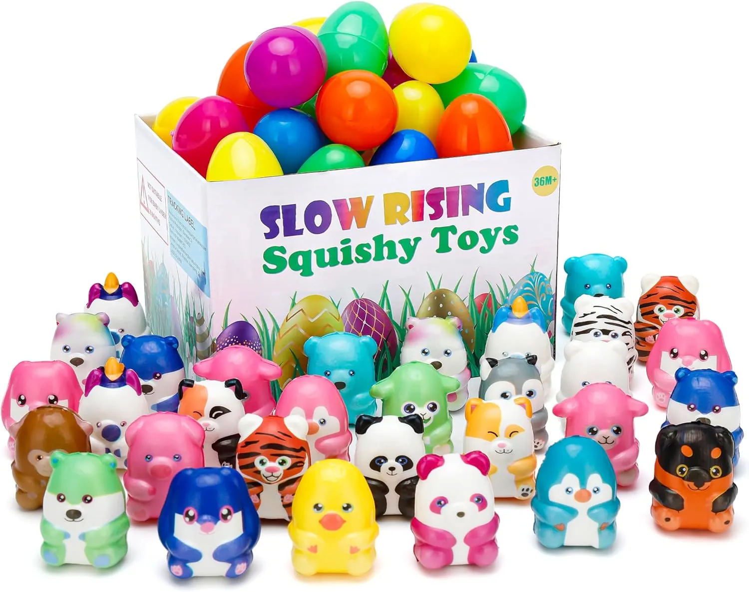 Slow Rising Squishy Toys with Easter Eggs - 30 PCS Stress Relief Fidget Toys,Birthday Goodie Bag Stuffers Treasure Box Toys, Kids Classroom Prizes,Claw Machine Toys,Mini Animal Toys