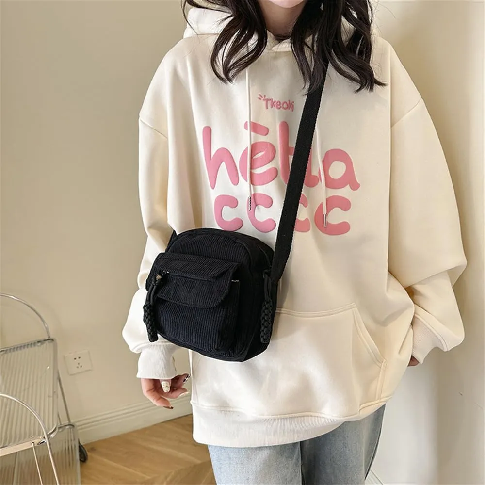 Small Corduroy Crossbody Bag Multi Pockets Hobo Satchel Handbag Mini Casual Corduroy Shoulder Mobile Phone Purse