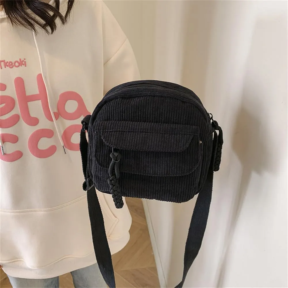Small Corduroy Crossbody Bag Multi Pockets Hobo Satchel Handbag Mini Casual Corduroy Shoulder Mobile Phone Purse