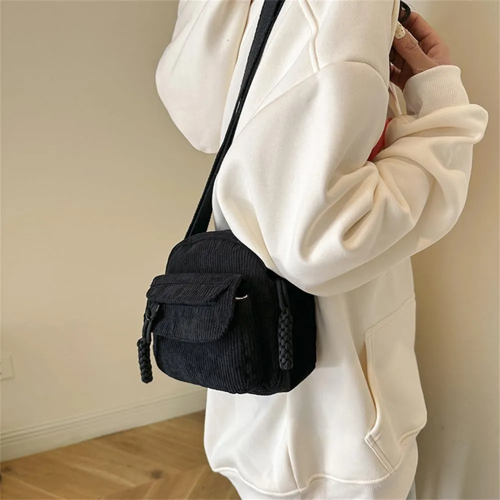 Small Corduroy Crossbody Bag Multi Pockets Hobo Satchel Handbag Mini Casual Corduroy Shoulder Mobile Phone Purse