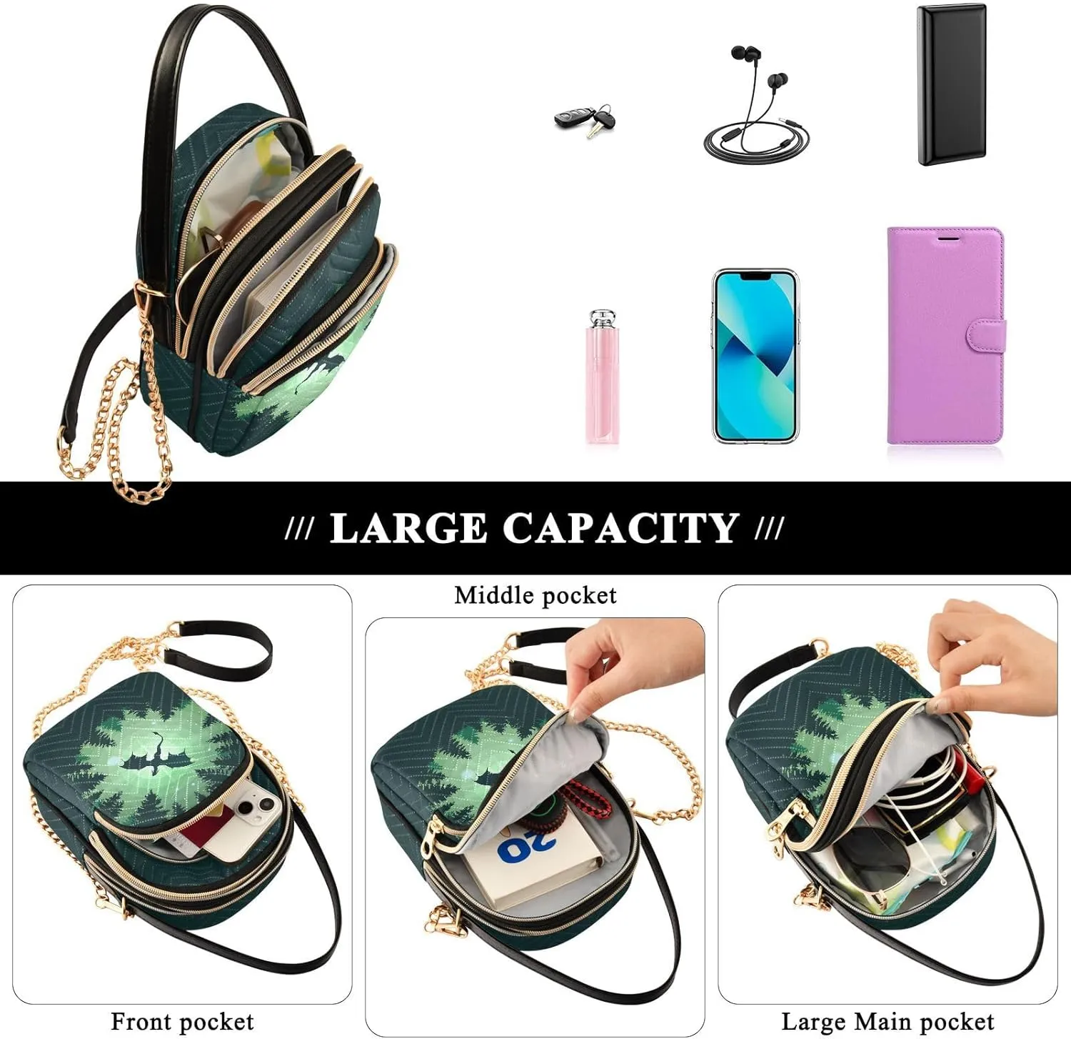 Small Cross body Bags for Women Quilted Crossbody Cell Phone Shoulder Purse Handbags Wallet Detachable Chain Bag