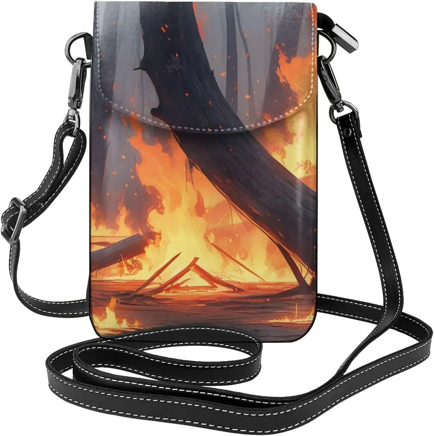 Small Crossbody Bags for Women,Leather Shoulder Bag for Cell Phone Purse with Strap and Gold Bling Printed