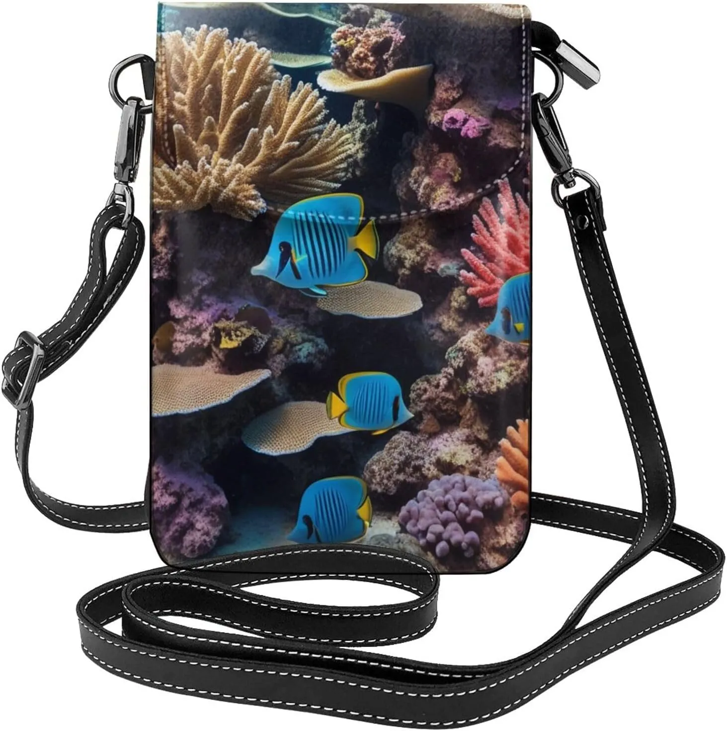 Small Crossbody Bags for Women,Leather Shoulder Bag for Cell Phone Purse with Strap and Wooden Bridge Printed