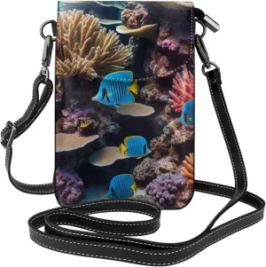 Small Crossbody Bags for Women,Leather Shoulder Bag for Cell Phone Purse with Strap and Wooden Bridge Printed