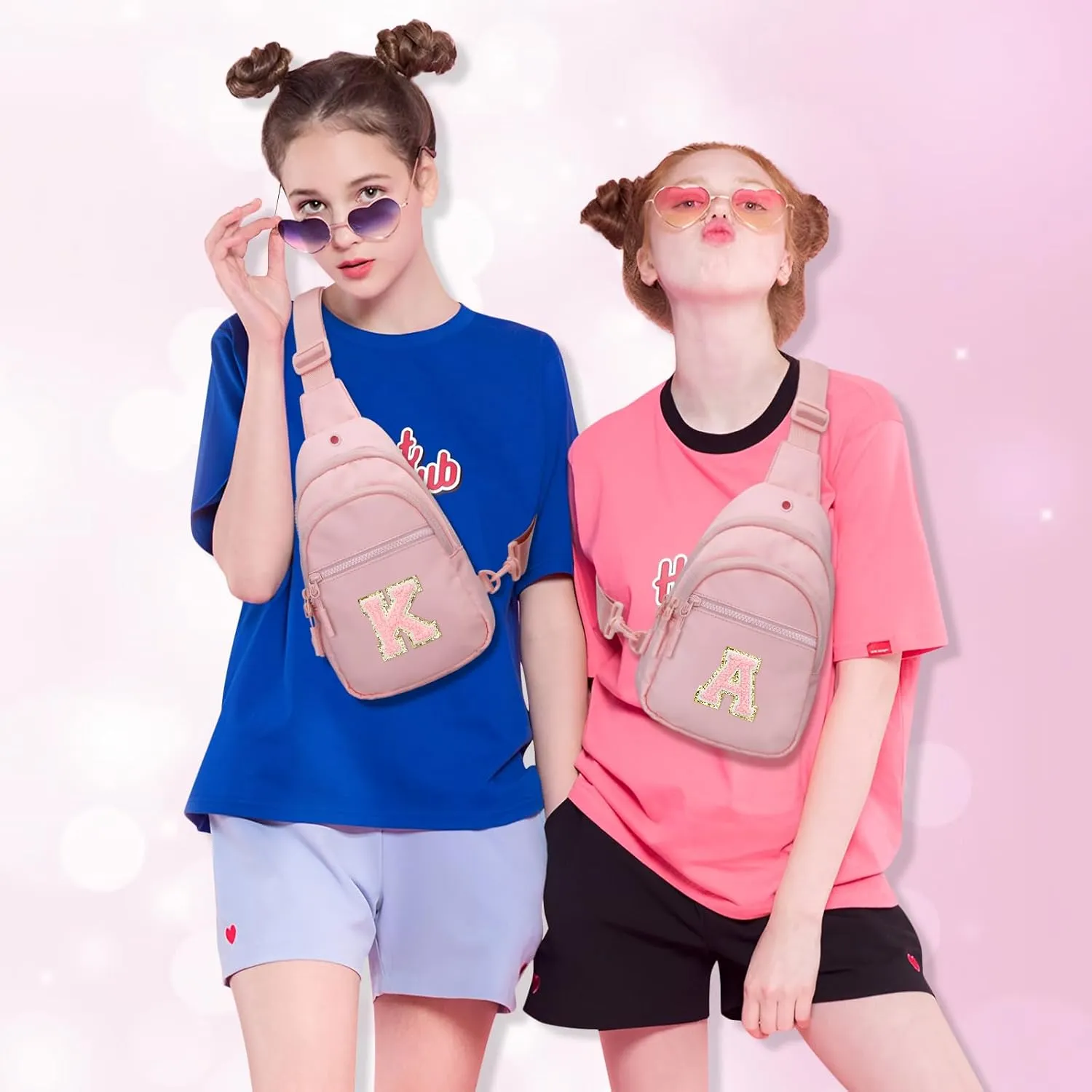 Small Initial Sling Crossbody Bags for Girls Women Fanny Pack Chest Bag Purse Personalized Birthday Gift - Pink - S