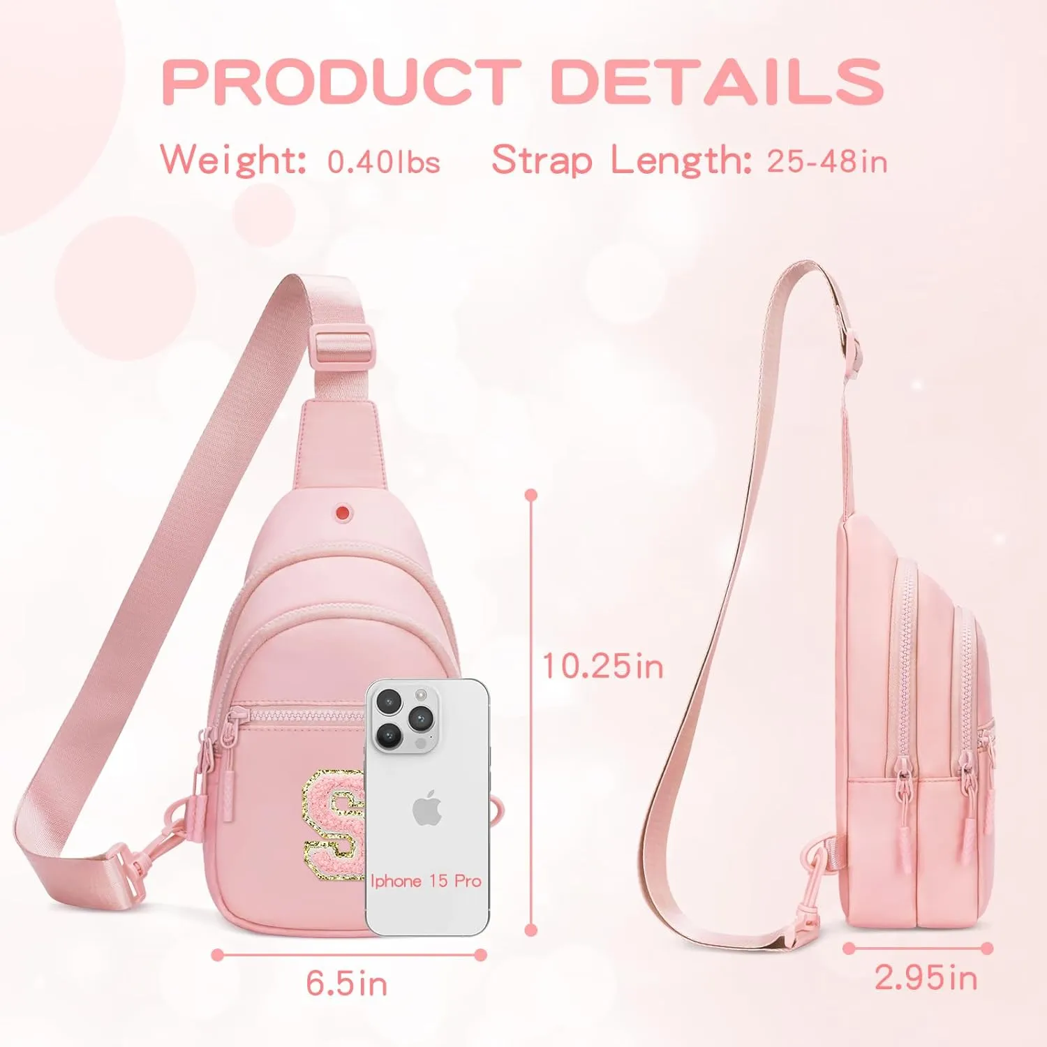 Small Initial Sling Crossbody Bags for Girls Women Fanny Pack Chest Bag Purse Personalized Birthday Gift - Pink - S