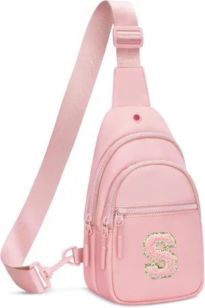 Small Initial Sling Crossbody Bags for Girls Women Fanny Pack Chest Bag Purse Personalized Birthday Gift - Pink - S