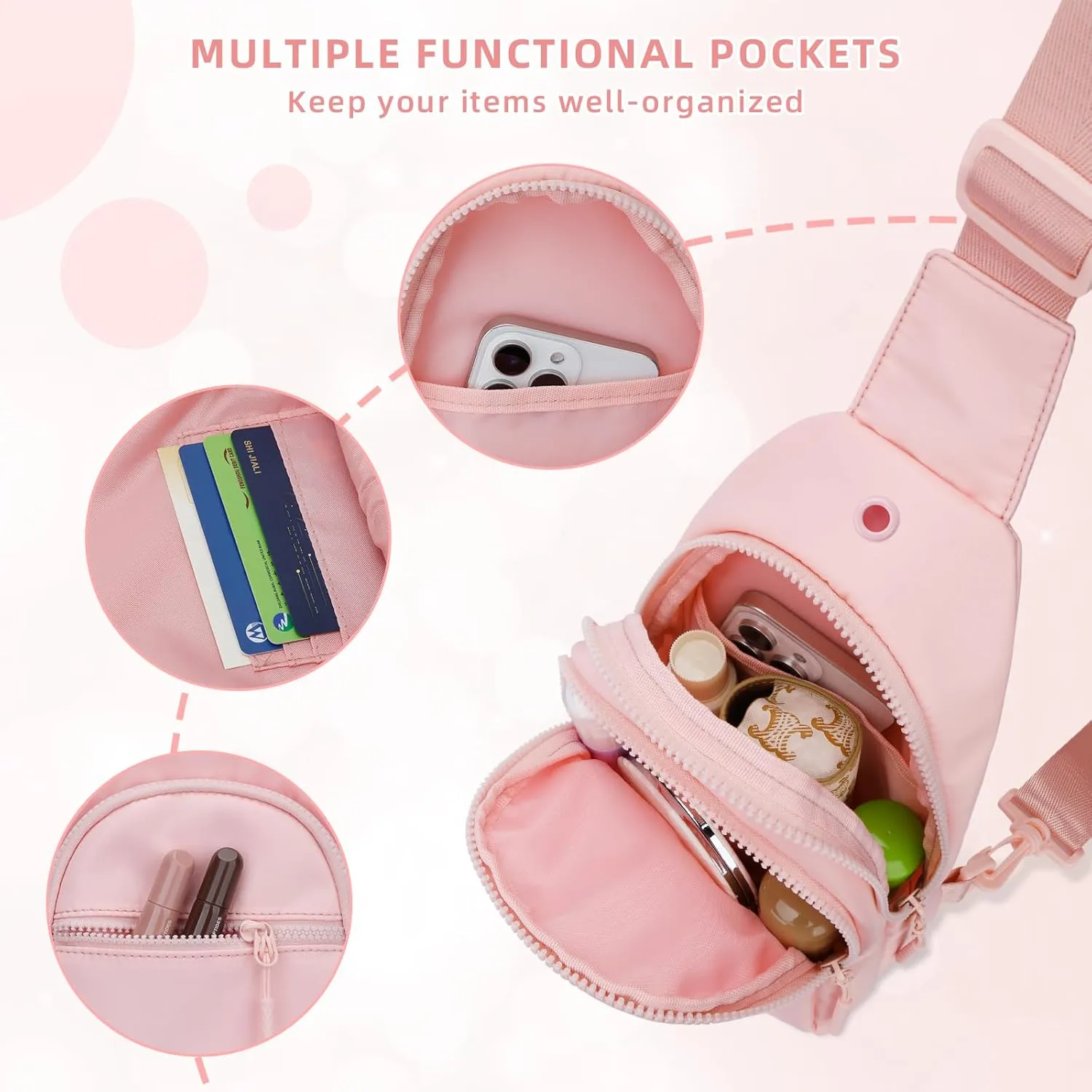 Small Initial Sling Crossbody Bags for Girls Women Fanny Pack Chest Bag Purse Personalized Birthday Gift - Pink - S