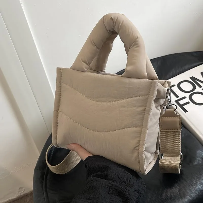 Small Puffer Tote Bag for Women,Quilted Crossbody Bag with Adjustable Strap,Puffy Purse Nylon Shoulder Handbag