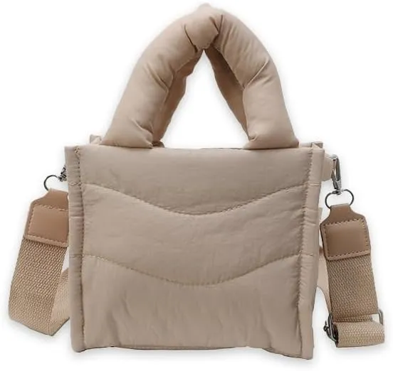 Small Puffer Tote Bag for Women,Quilted Crossbody Bag with Adjustable Strap,Puffy Purse Nylon Shoulder Handbag