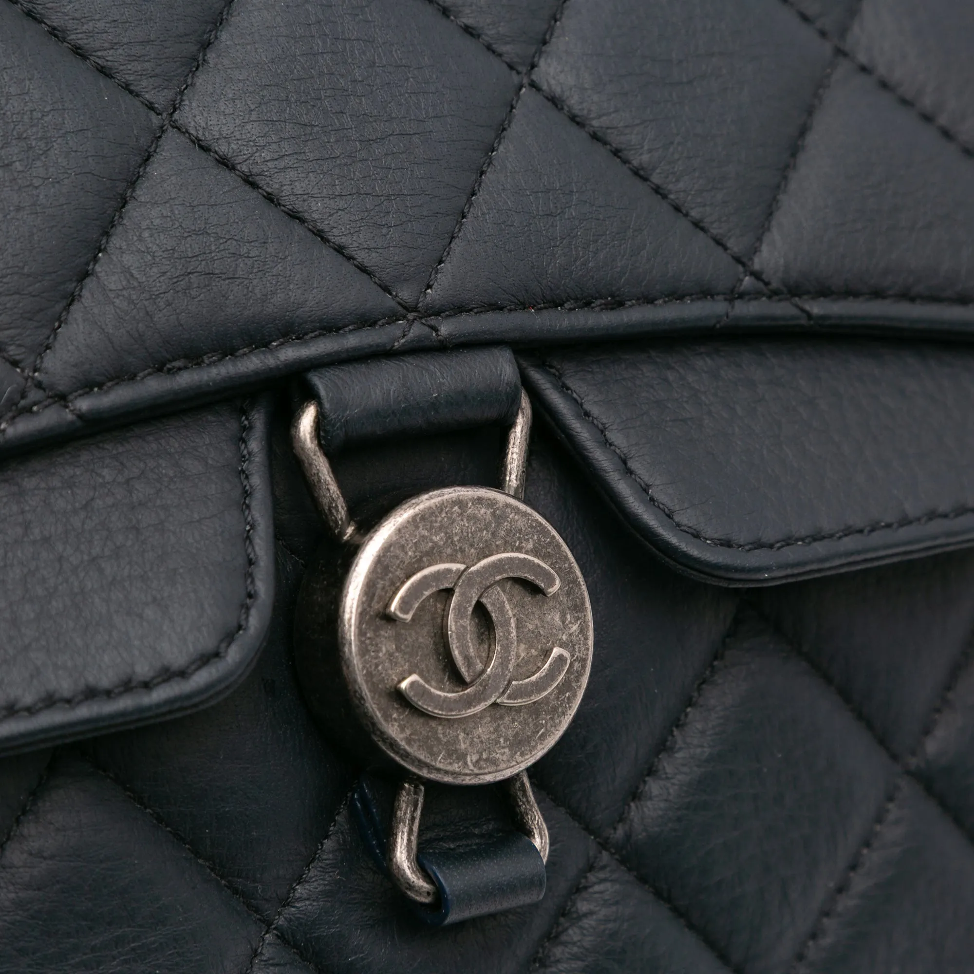 Small Quilted Grained Calfskin CC Round Clasp Accordion Flap