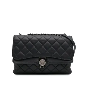 Small Quilted Grained Calfskin CC Round Clasp Accordion Flap