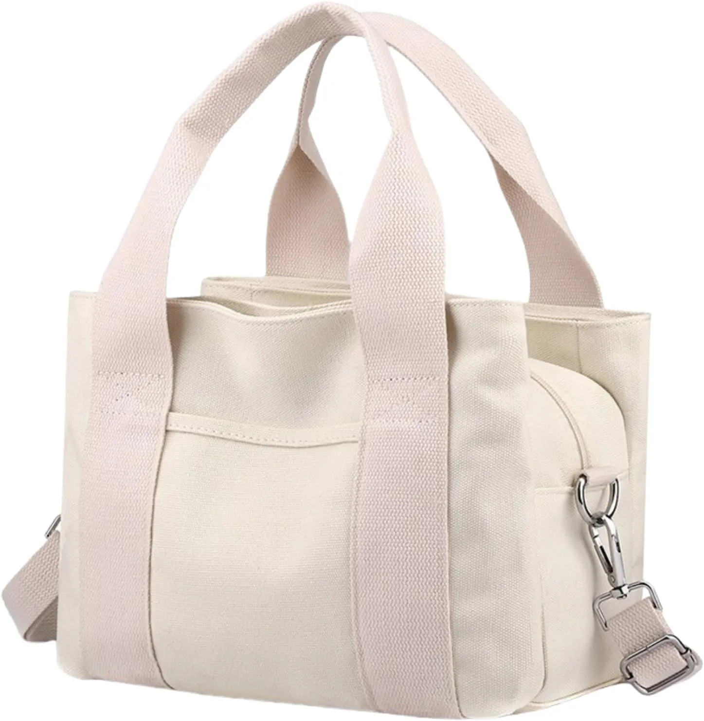 Small Tote Bag with Zipper Canvas Tote 2 Pockets and 3 Compartments Square Single Shoulder Corssbody Cute Handbag
