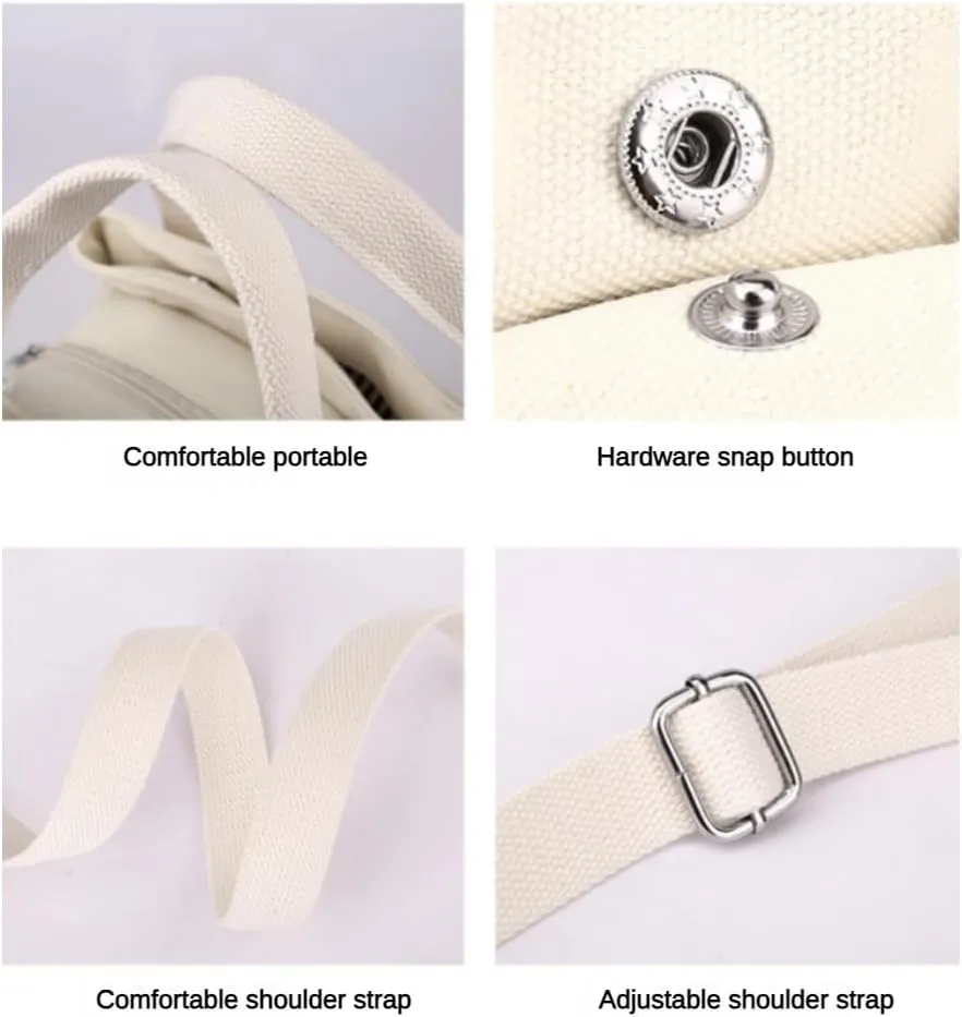 Small Tote Bag with Zipper Canvas Tote 2 Pockets and 3 Compartments Square Single Shoulder Corssbody Cute Handbag